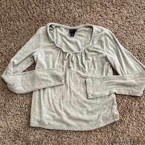Art Class Gray Ruched Long Sleeve Blouse with Peter Pan Collar